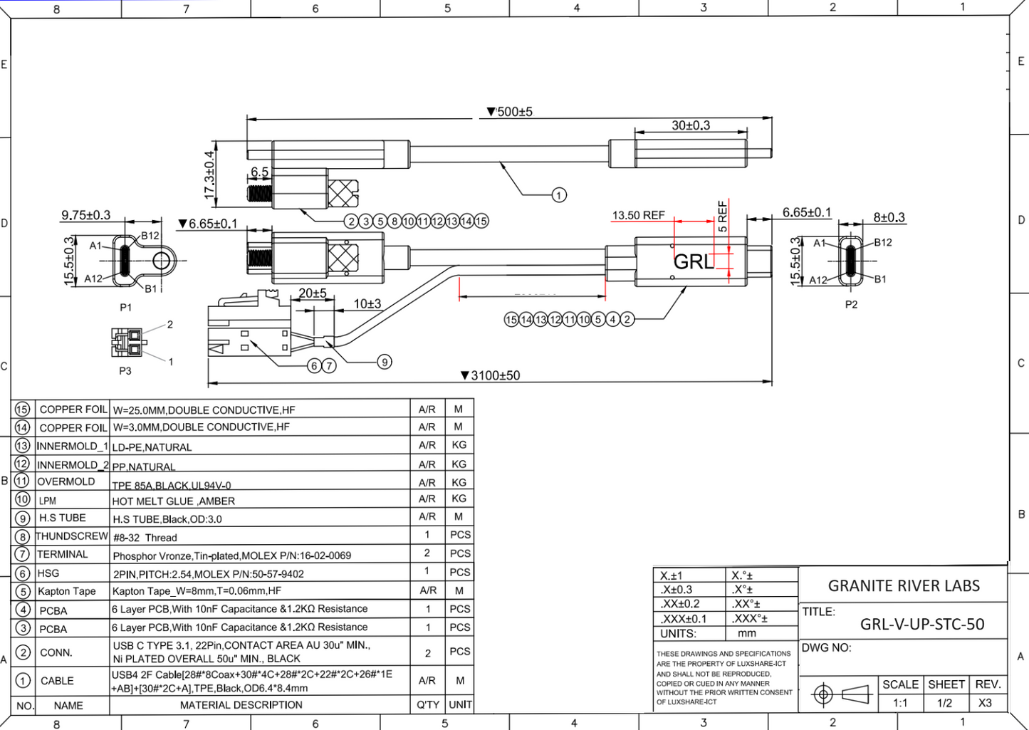 GRL Type-C VCONN Passthrough Test Cable with VBUS-SENSE